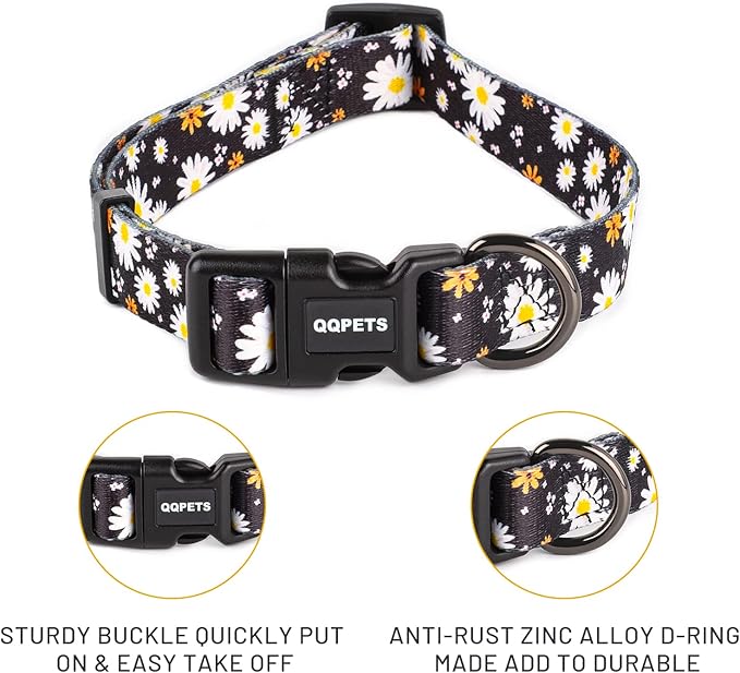 QQPETS Adjustable Soft Dog Collar: Print Flower Pink Multicolor Cute Patterns - Image 8
