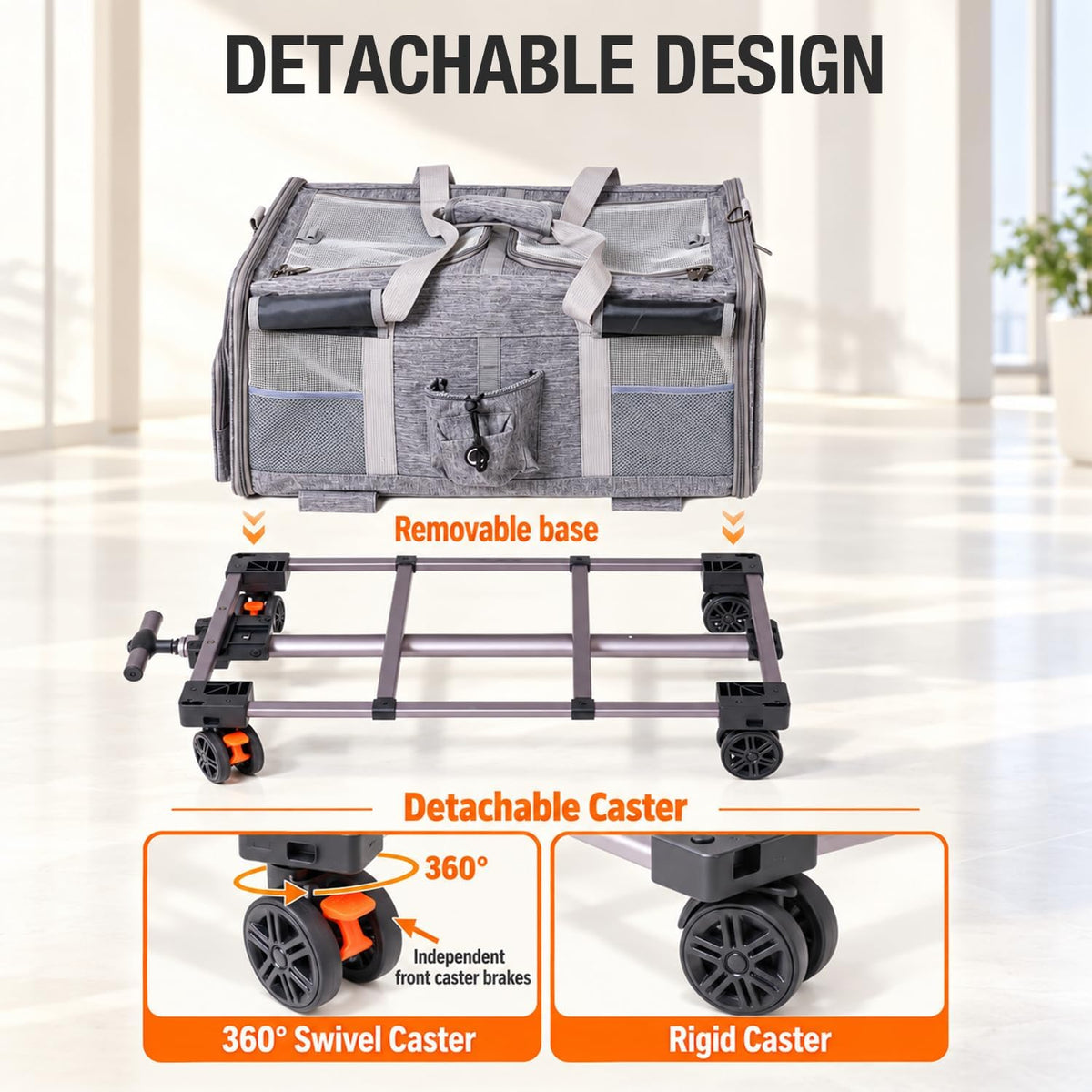 Large Cat Carrier for 2 Cats with Wheels, Double Rolling Pet Carrier