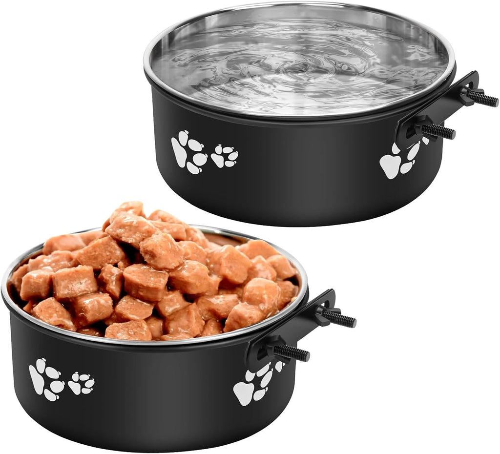 Dog Crate Water Bowl No Spill 40oz & 60oz, 2 Pack Stainless Steel Large Dog Water Bowls for Cage, Crate, Kennel - Hanging Detachable Pet Water/Food Bowl for Indoor & Outdoor