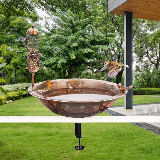 DREAMSOUL Deck Bird Bath with Feeder, Metal Birdbath Bowl - Image 9
