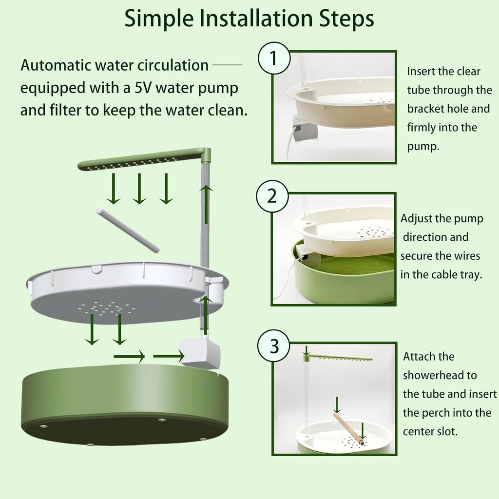 kathson Large Bird Bath Shower,Automatic Parrot Bathtub Fountain