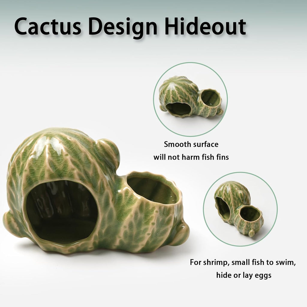Green Aquarium Decor Ceramic Western Cactus Betta Fish Tank Cave