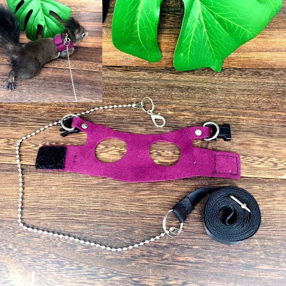Squirrel Traction Rope with 1.8m Lead Leah, Adjustable Small Animal Walking Harness, Anti-Biting Chain Rope Vest Strap for Hamster Gerbil Rat Mouse Ferret Chinchilla and Small Animals