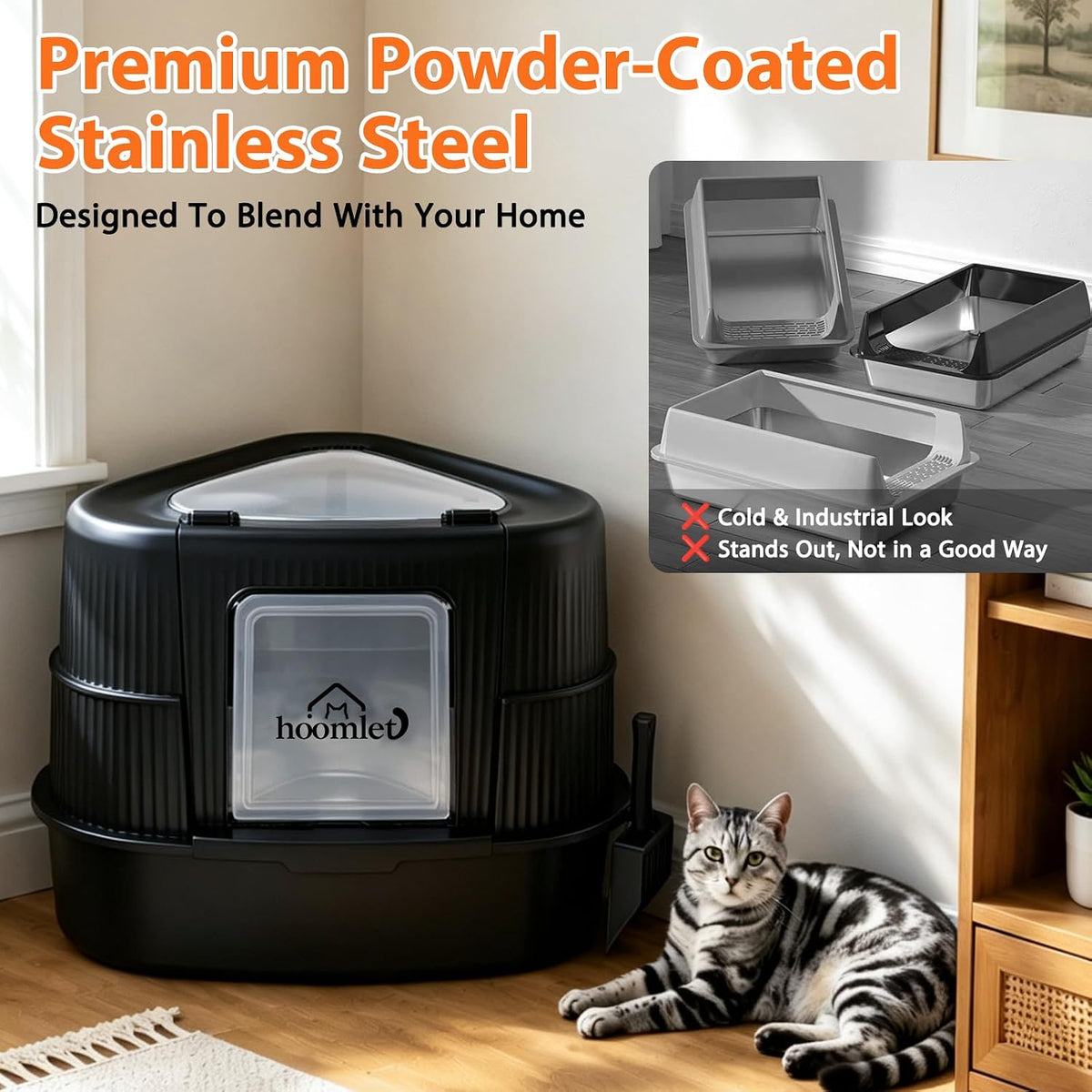 Large Enclosed Corner Cat Litter Box with Lid