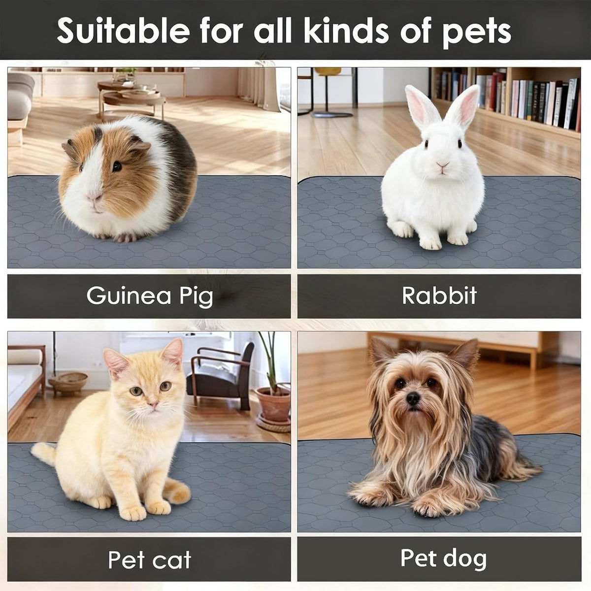 2 Pack Washable Guinea Pig Cage Liners & Pee Pads (24"x48") - Waterproof, Super Absorbent, Non-Slip Bedding for Rabbits, Hamsters, Rats