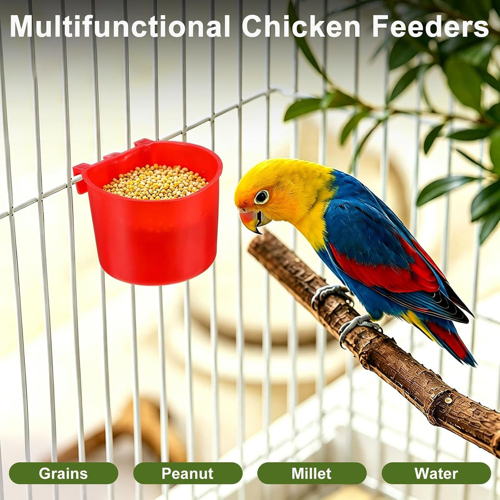 M METERXITY 10-Pack Bird Cage Cups 7 oz Plastic Chicken Feeder, Red