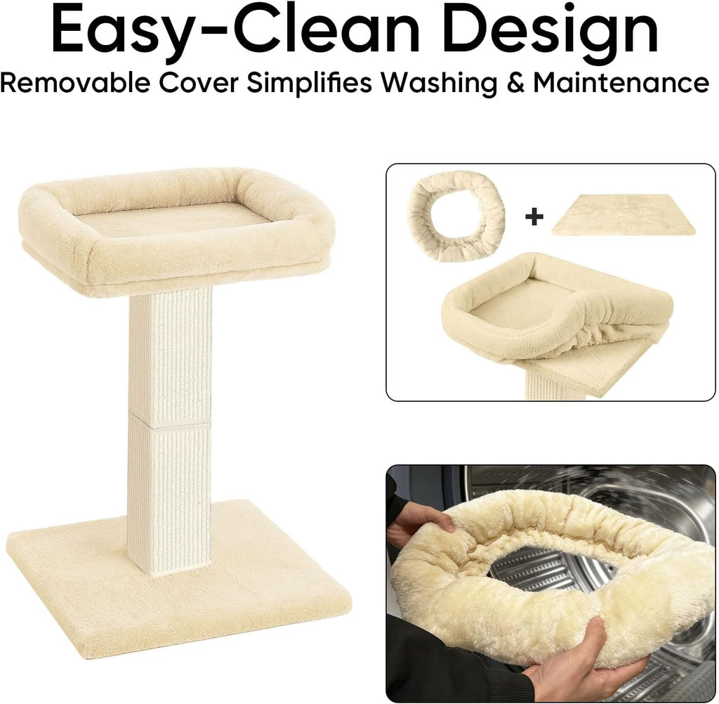 Cat Scratching Post with Plush Perch for Indoor Cats, 32 Inch, Beige