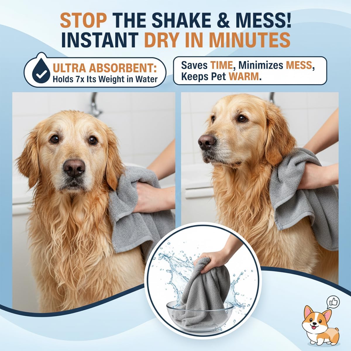 Dog Towel Keeps Your Pet Cozy After Every Use – Microfiber Towels for Drying Dogs & Cats – Quick & Efficient Grooming Gray Towel for Outdoor Play – Gently Dries Your Pet’s Fur 23.6X39.4in l Large