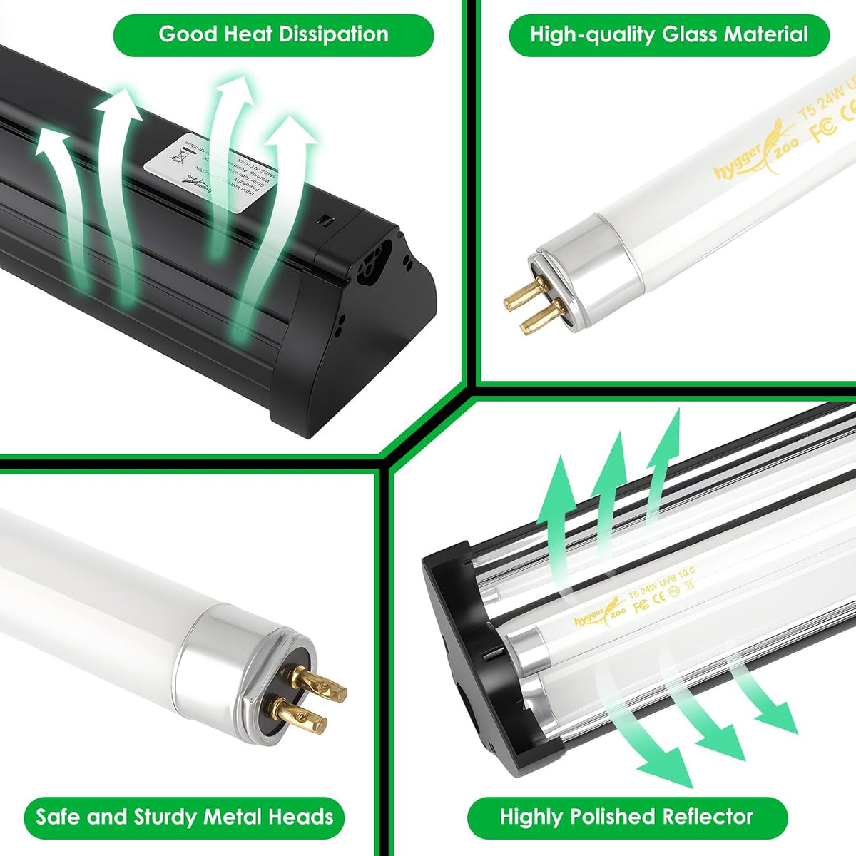 UVB Light for Reptiles Bearded Dragon, T5 UVB Reptile Light Fixture HO UVB Bulb Lighting Combo Kit 10.0 24W UVA UVB Reptile Light Bulb Terrarium Lamp Tube Bar for Snake Gecko Turtle Lizard, 22 Inch