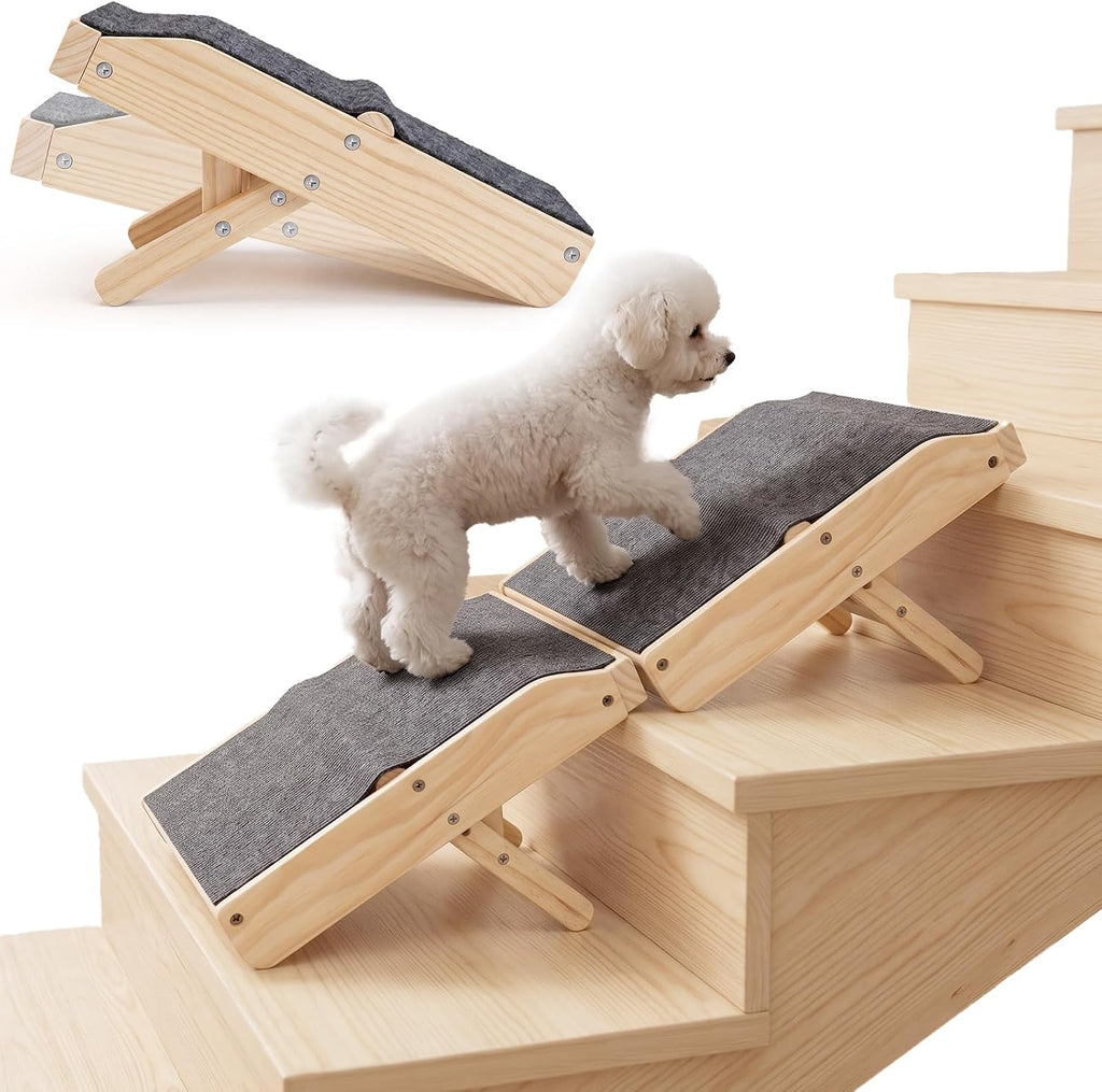 Novabright 2 Pack Adjustable Dog Ramp for Stairs Wood Pet Stair Steps
