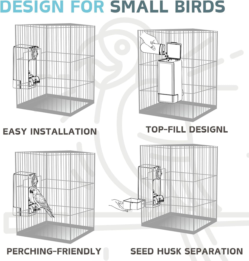 Automatic Bird Feeder, Bird Cage Feeder with Perch for Parakeet Canary Cockatiel Finch (Blue)