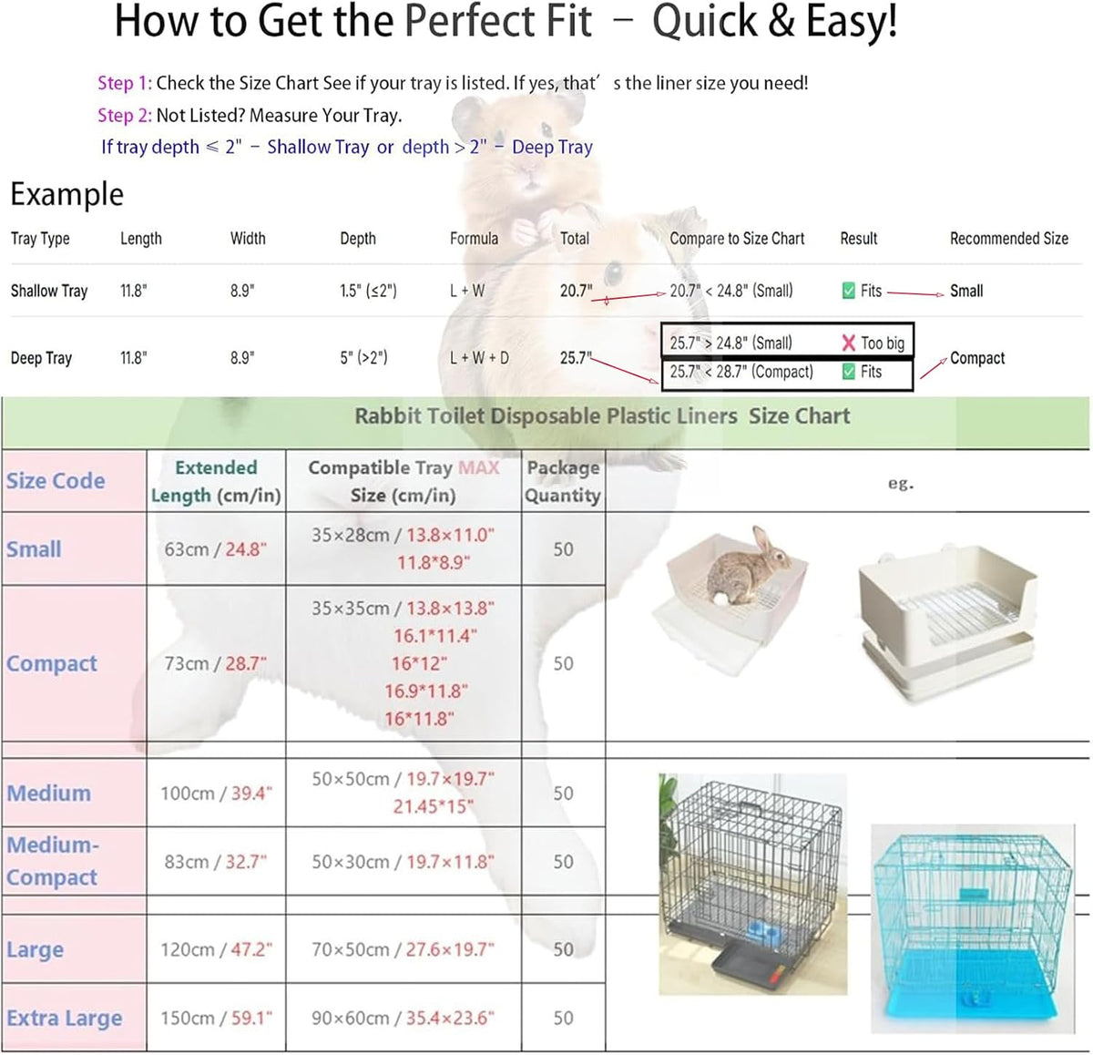 50 Pcs Disposable Rabbit Cage Liner Quick Cleanup Litter Box Liners Bags