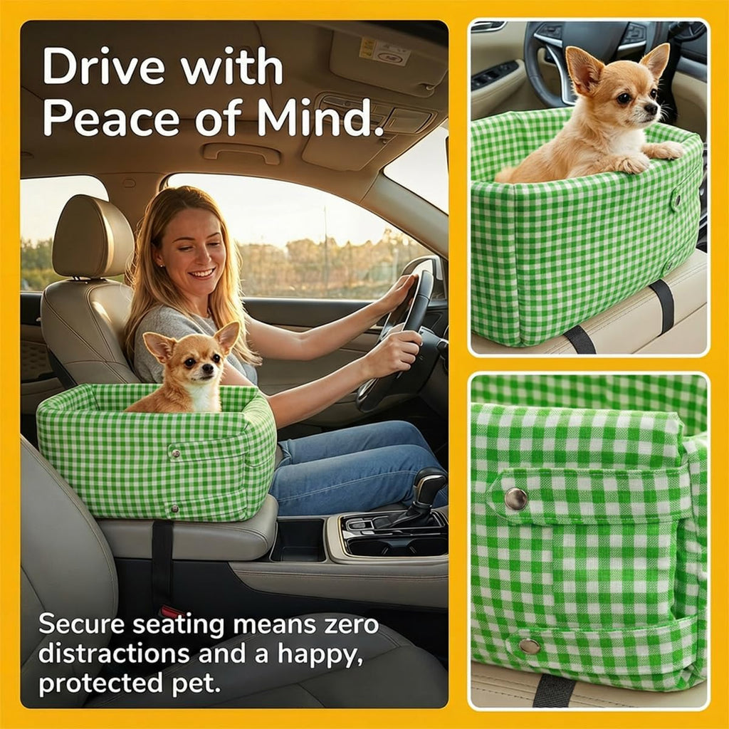 Center Console Dog Car Seat, Armrest Box Pet Booster Seat, Green
