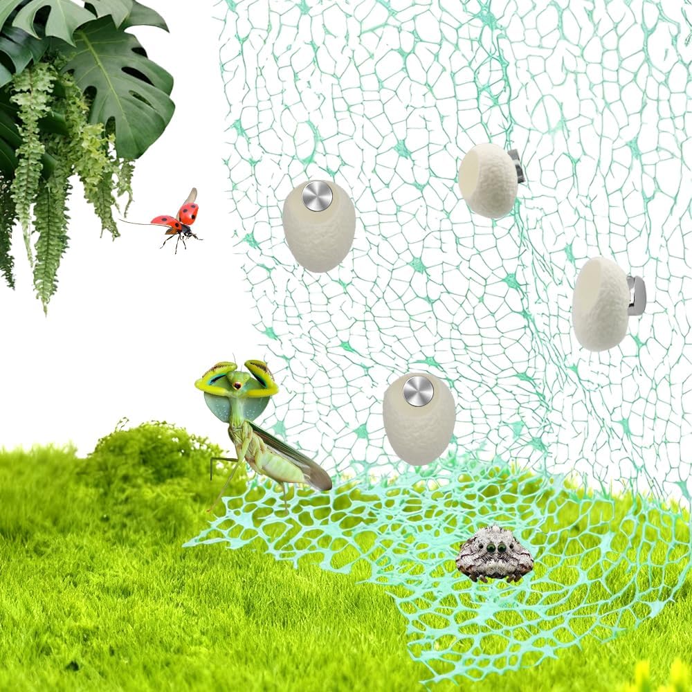 2 Pack Large Size Jumping Spider Netting Enclosure Climbing Toy Habitat Accessories Green Webs with Magnets and Silk Cocoons Nest (9.8 x 177 inches)