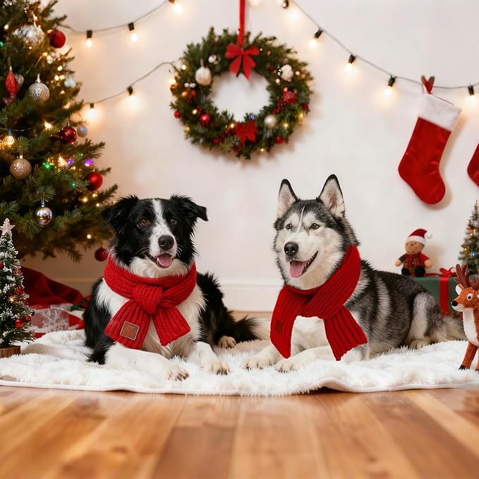 BWOGUE 2-Piece Knitted Dog Christmas Scarf & Bandana - Image 8