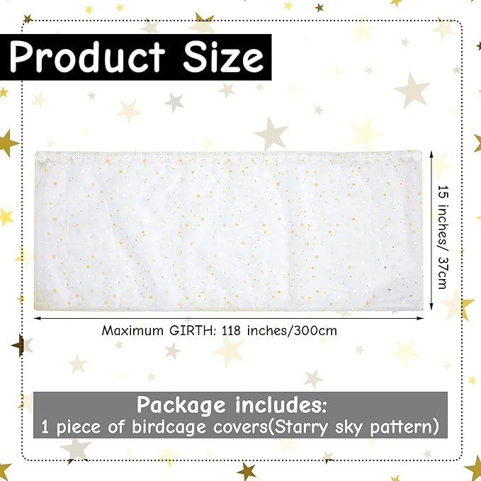Shappy Large Bird Cage Cover, Bird Cage Seed Catcher, Adjustable Star Pattern - Image 2