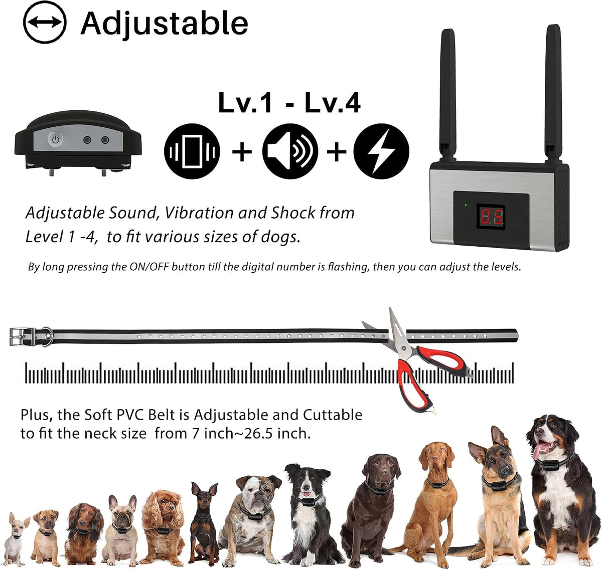 Electric Wireless Dog Fence System, Pet Containment System for 2 Dogs and Pets with Waterproof and Rechargeable Collar Receiver for 2 Dog Container Boundary System (Black)