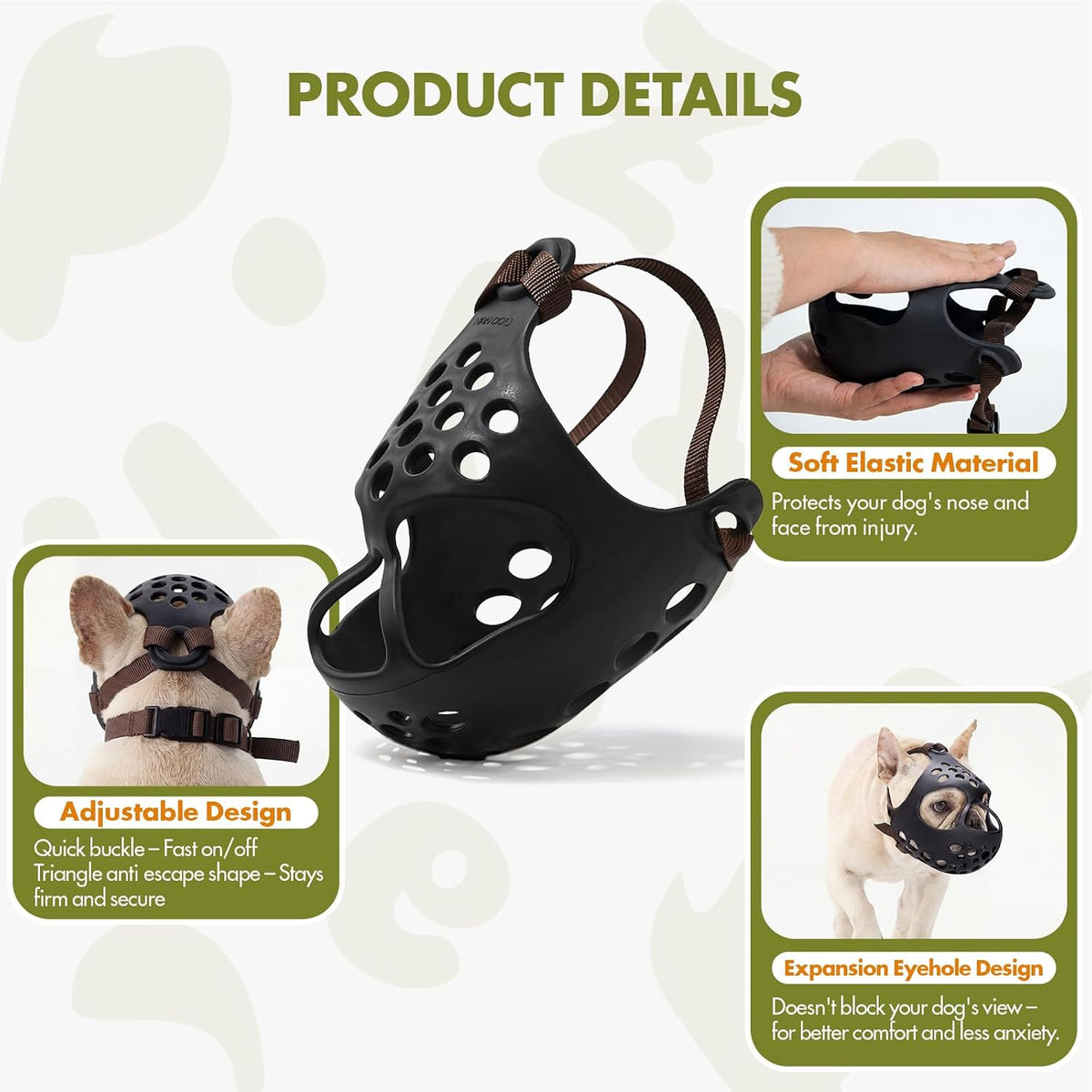 Pezluxe Short Snout Dog Muzzle, Soft Silicone Muzzle for French Bulldog