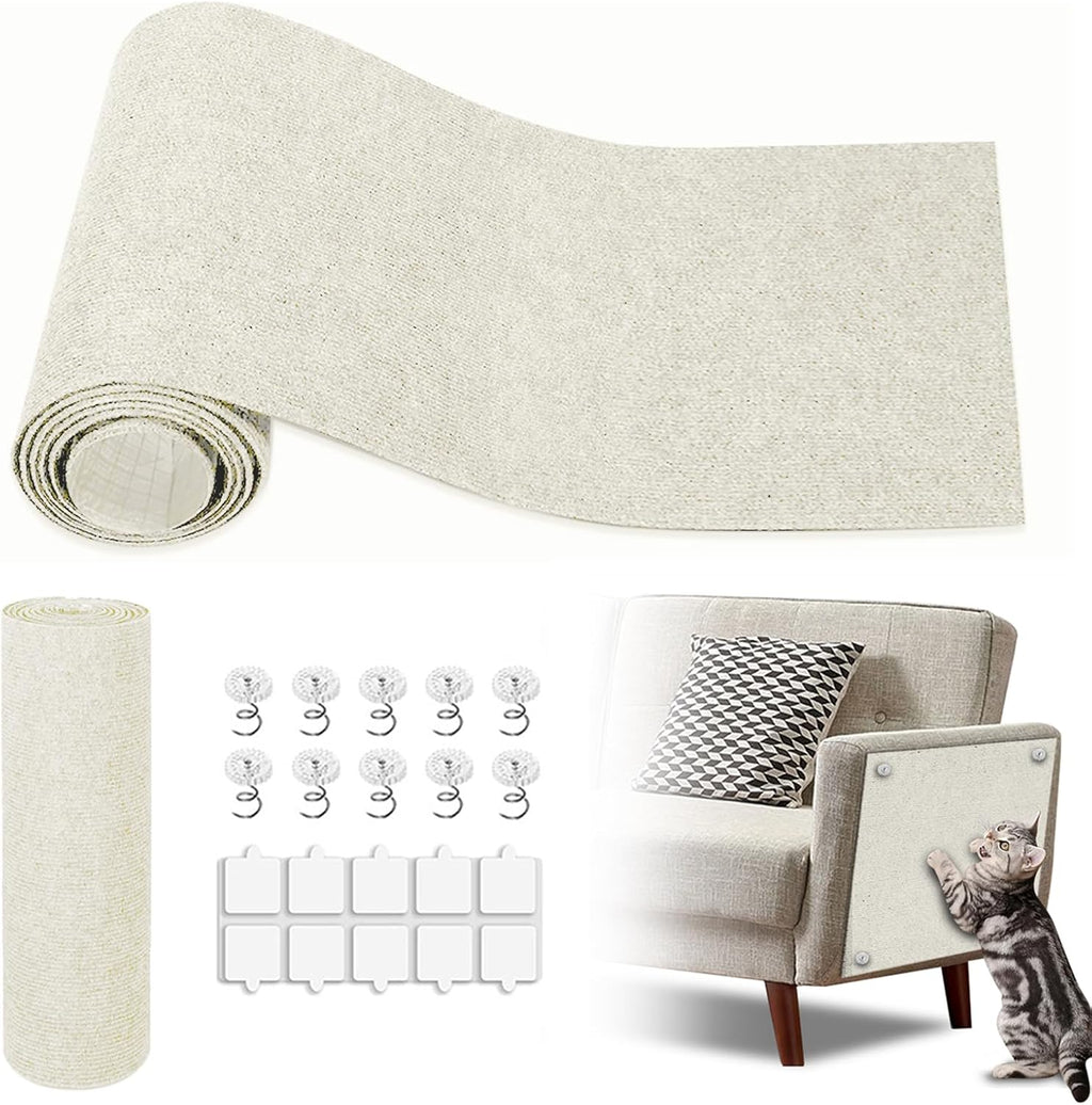 Cat Scratch Mat,78.8"x15.9" Trimmable Self-Adhesive Cat Scratch Furniture Protector, Sticky Cat Scratcher Wall Mat, Covering Cats Tower, Couch Protector from Cats Claws (White)