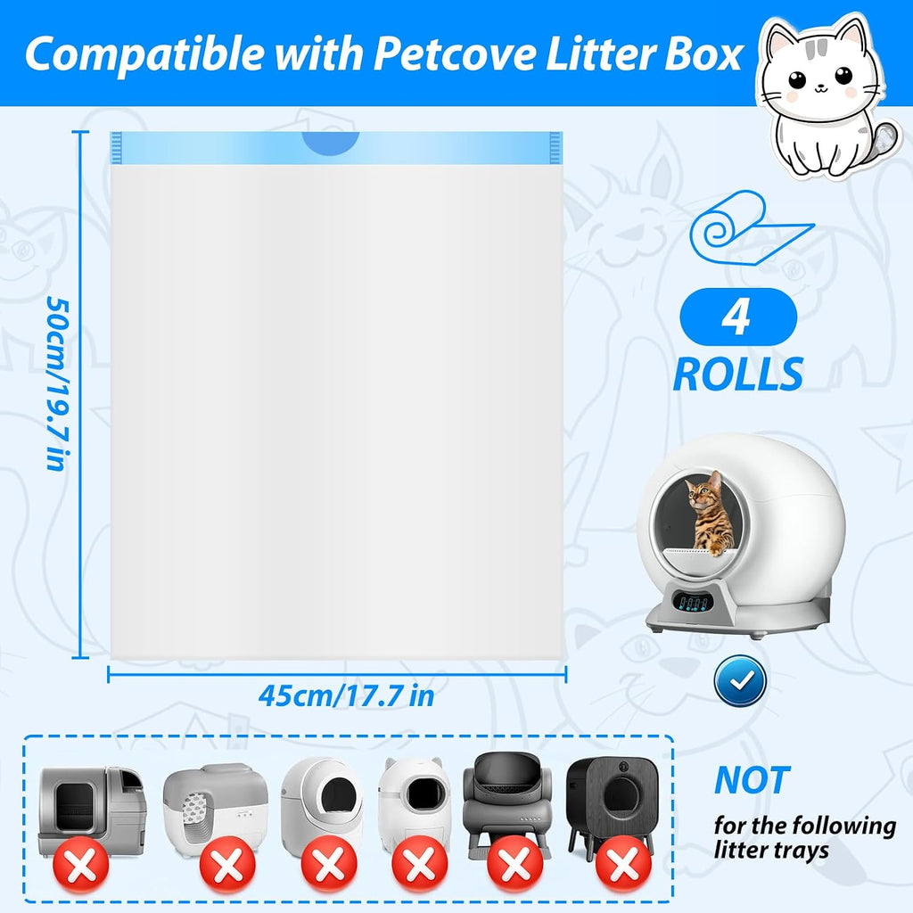 Litter Bags Compatible with Petcove,Durable Replacement Bags Compatible with Petcove Self Cleaning Box,18 x 16 Litter Bag Compatible with Petcove,4 Rolls