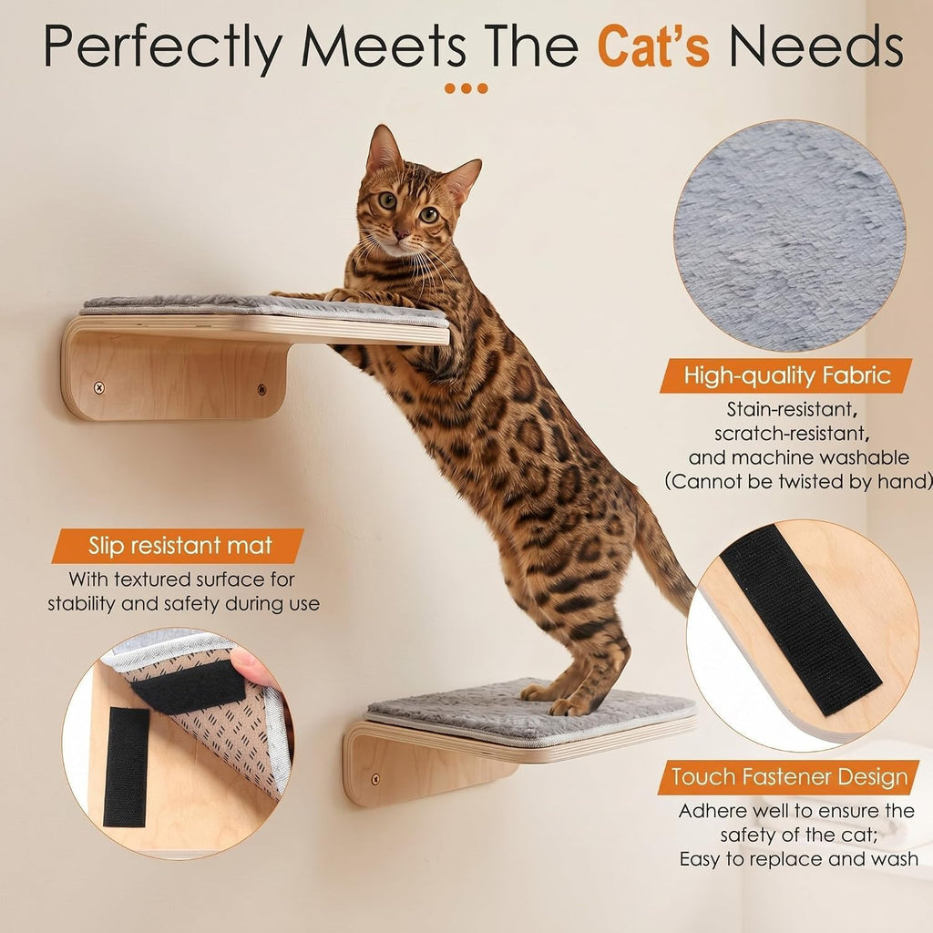 Wenqik 2 Pcs Cat Steps for Wall, Wooden Cat Climbing Shelf 10 x 10 x 4 Inch