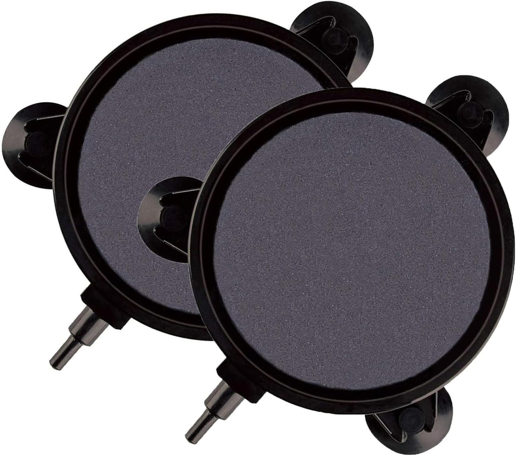 SLOCME 4 Inch Aquarium Air Stone 2 Pack – Round Oxygen Diffuser with Suction Cups, Produces Fine Bubbles for Fish Tank, Hydroponics & Aquatic Plants