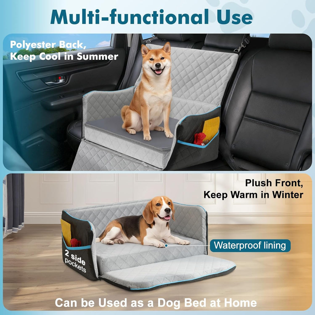 Dog Car Seat for Medium Dogs Up to 60 lb, Thick Cushion, Black+Grey
