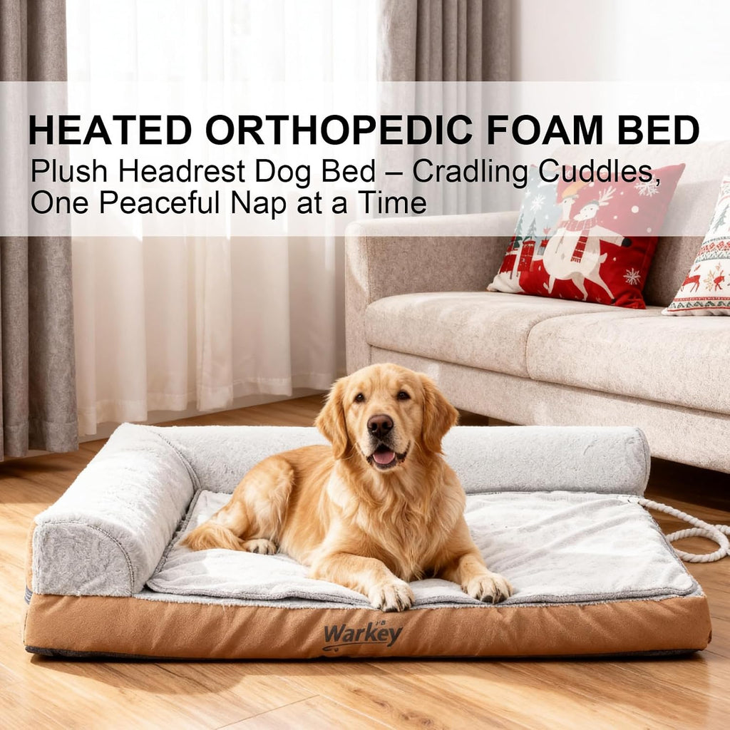 Heated Dog Bed Medium Sized Dog, Heated Pet Bed Waterproof Cover, Medium Orthopedic Dog Sofa Bed Memory Foam with Pet Heating Pad - 27.95x23.2x6.3in