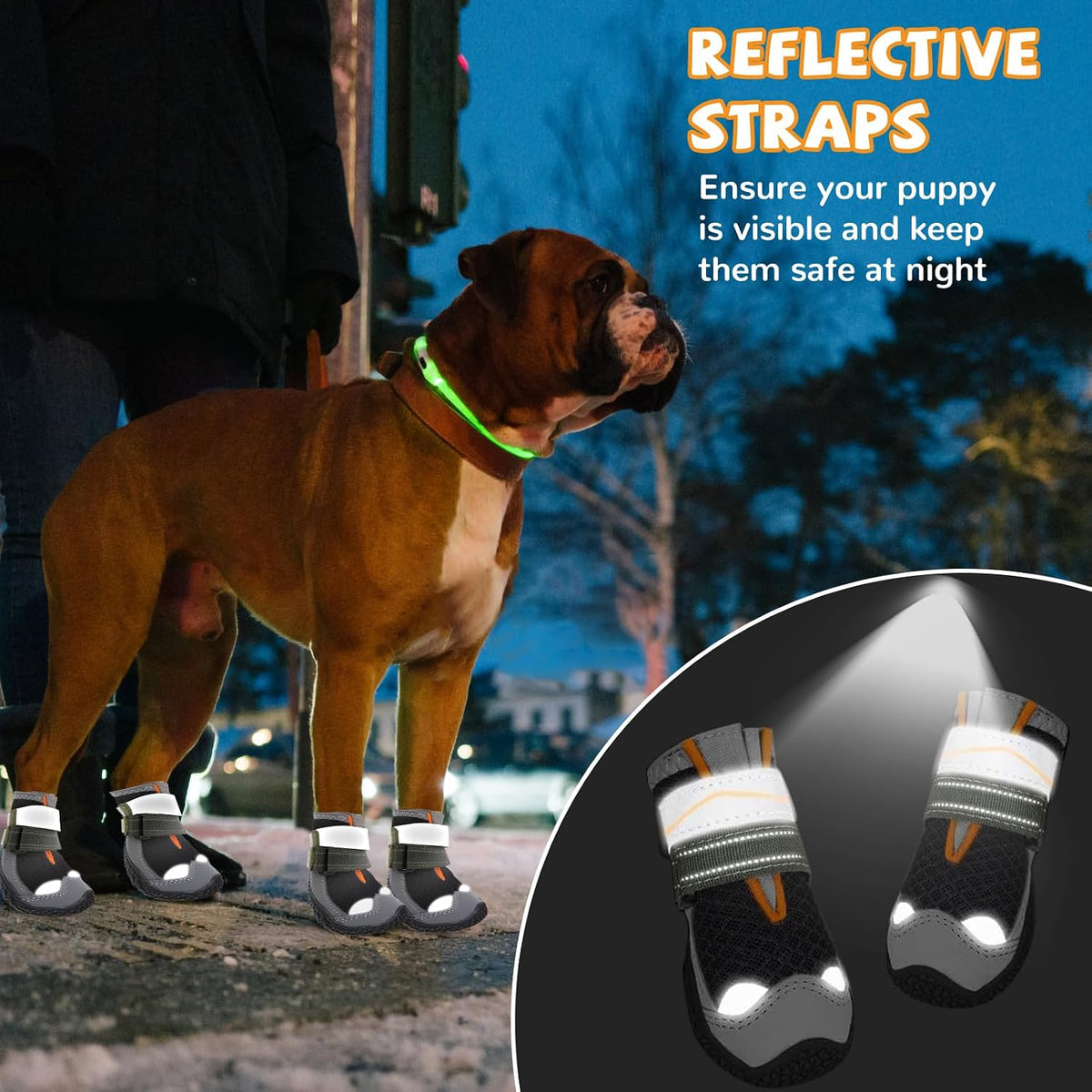 Dog Shoes for Large Small Medium Dogs, Dog Boots for Winter Snow Day, Anti-Slip Dog Booties & Paw Protectors, Outdoor Pet Shoe for Hiking Hardwood Floor with Reflective Straps Size 2