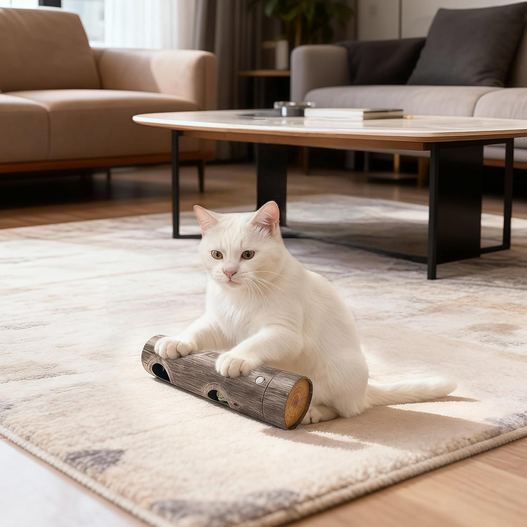 Interactive Cat Toy - 6-Hole Roller Box with 3D Pressure-Resistant Paper, Mental Stimulation & Anxiety Relief, Includes Catnip Plush & Bell, Solo Play for Indoor Cats