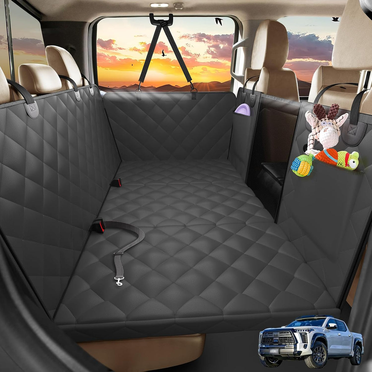 3.0 XL Back Seat Extender for Dogs, Hard Bottom Truck Seat Cover