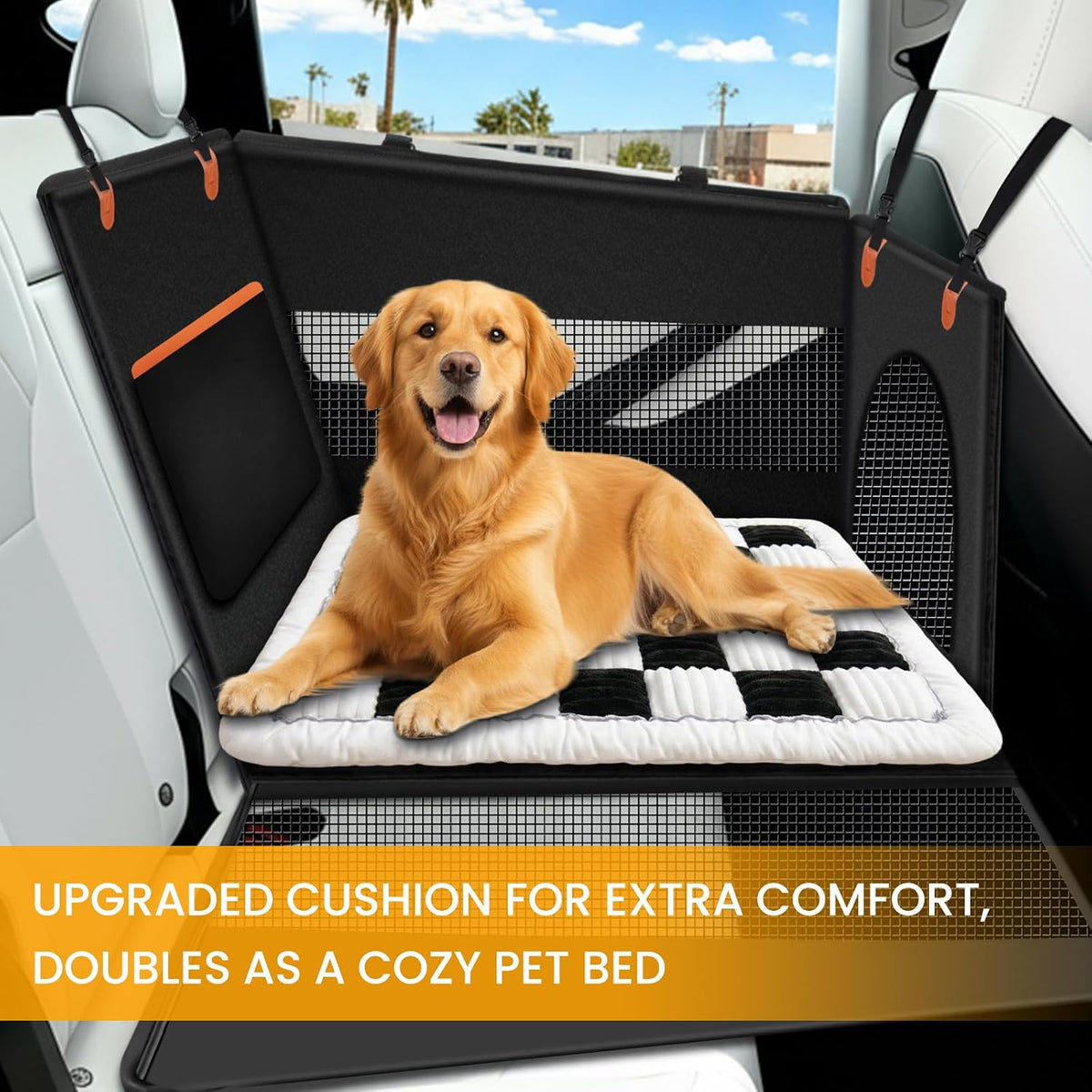 Large Dog Car Seat, Half Back Seat Extender with Hard Bottom