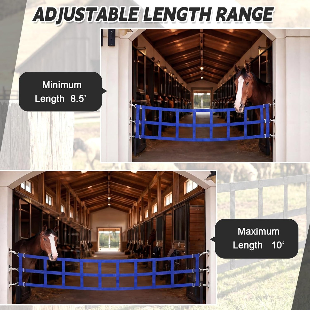 Zonon 10' x 20'' Adjustable Polyester Stall Guards for Horses, Blue