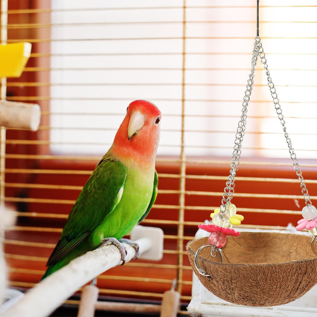 balacoo Coconut Shell Bird Nest Hanging Bird House Natural Cage Accessory for Parrot Finch Canary Roosting Sleeping and Breeding Decorative Aviary Hanging Nest 2 Pack