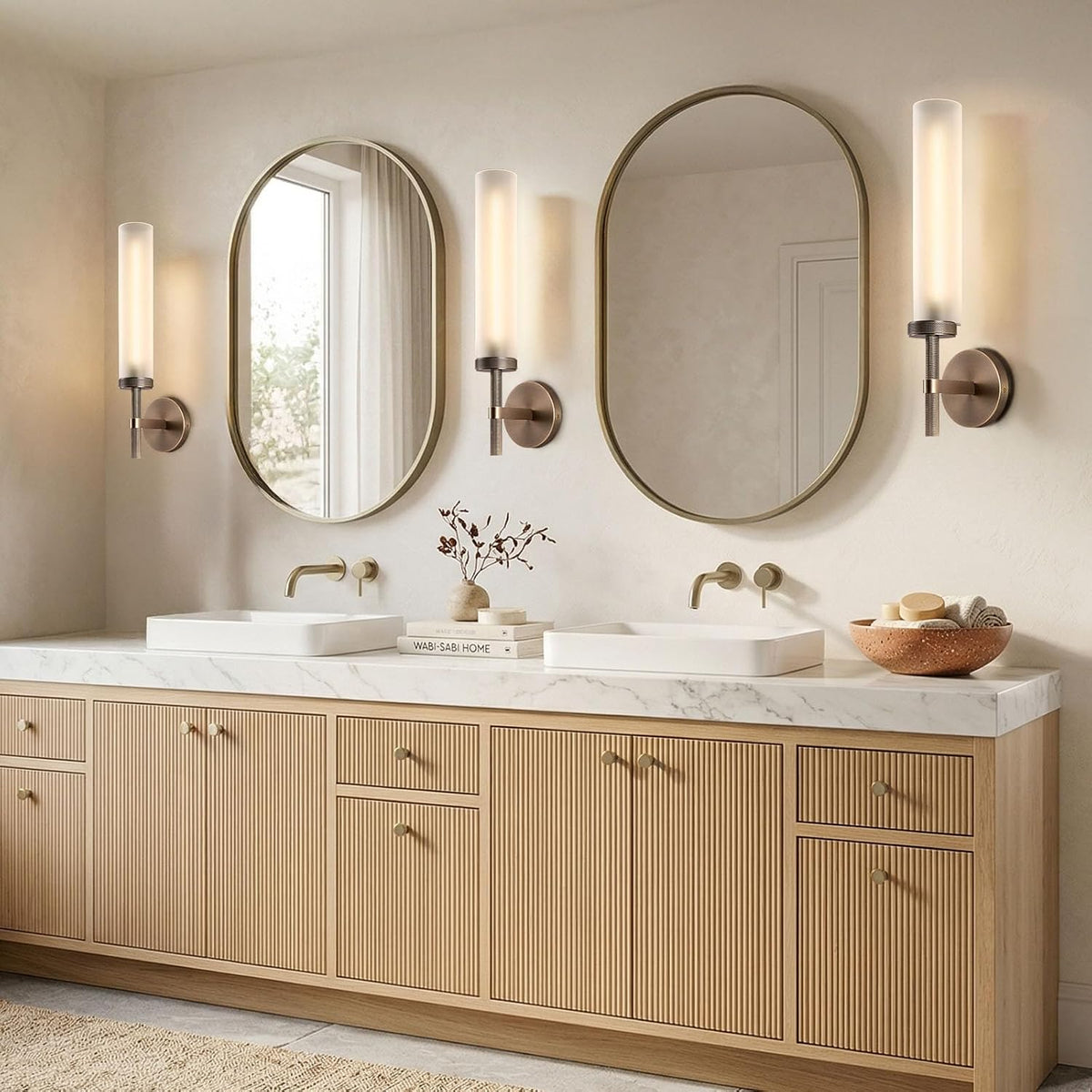 20" Knurled Aged Brass Bathroom Wall Sconces,Hardwired Vanity Lights
