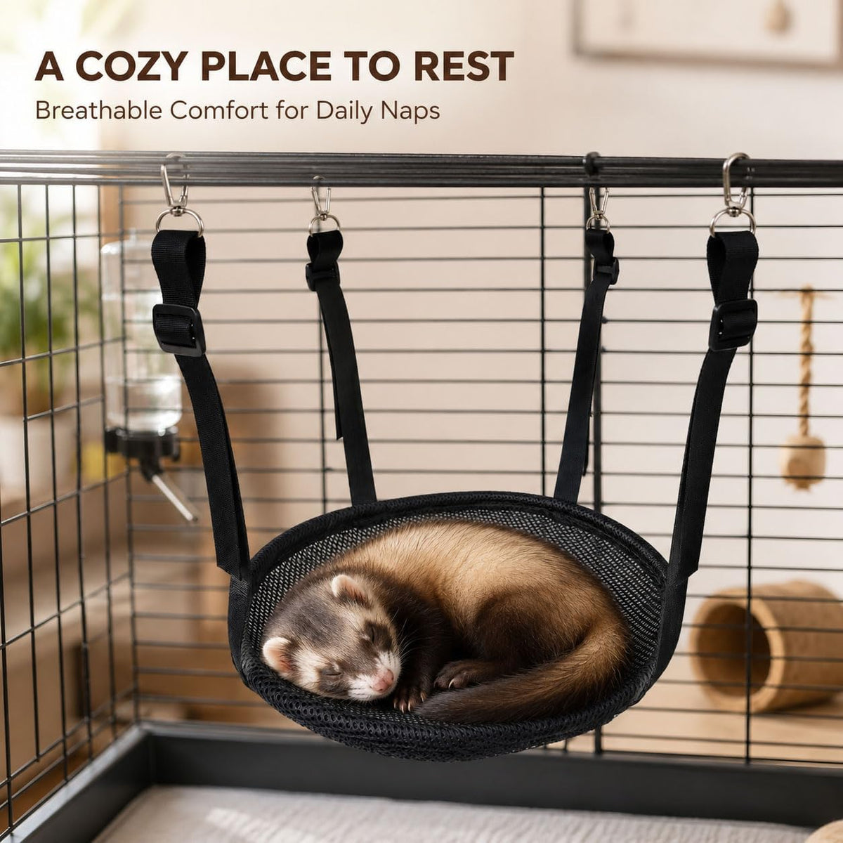 Reversible Ferret Hammock, Breathable Mesh Bed for Cage, Adjustable Straps