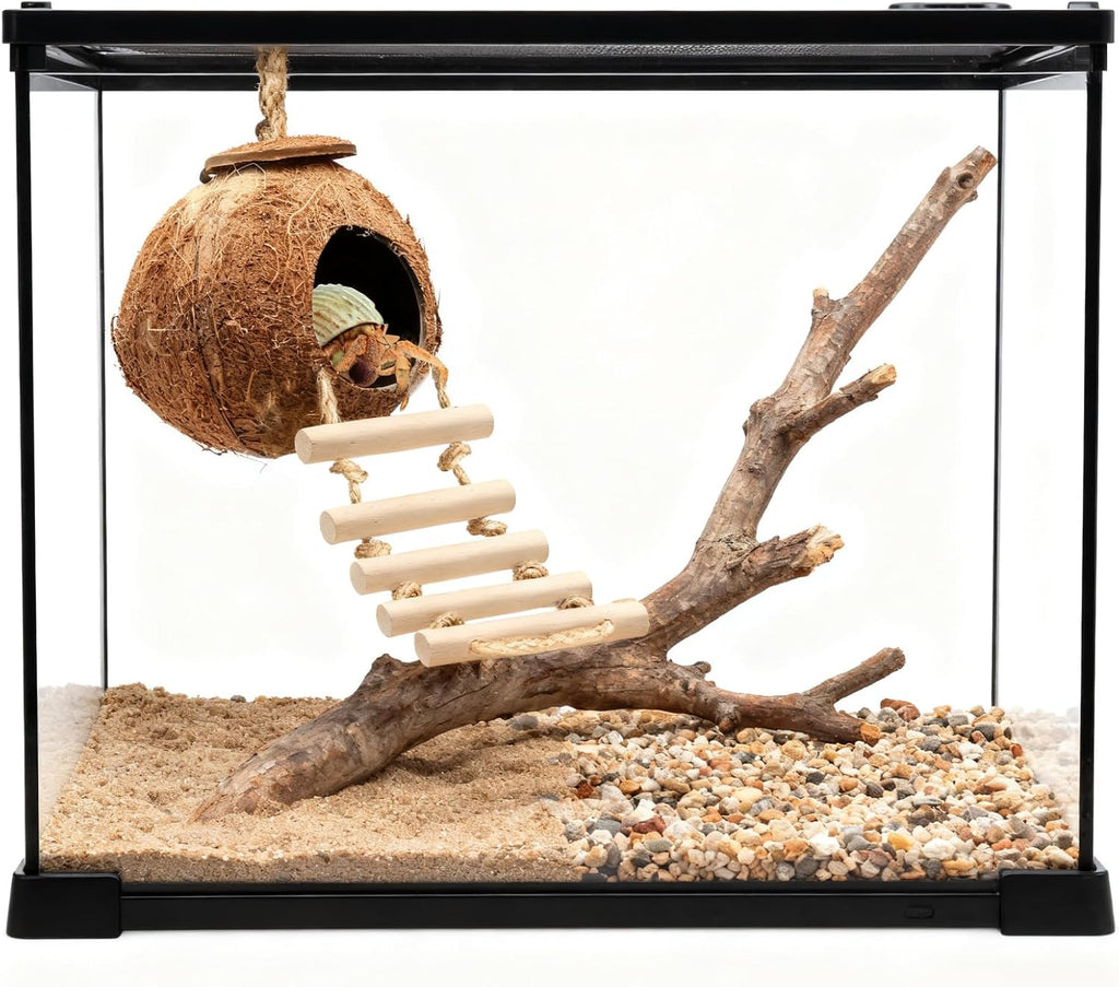 Reptile Tank Accessories Natural Coconut Shell Hideout & Climbing Ladder