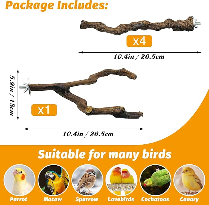 kathson 5pcs Natural Parrot Perch - Image 2