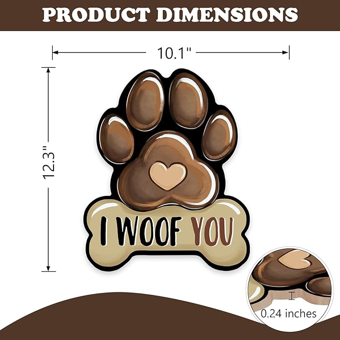 Dog Paw Prints Front Door Sign, I Woof You Bone Wood Hanger Outdoor Outside - Image 2