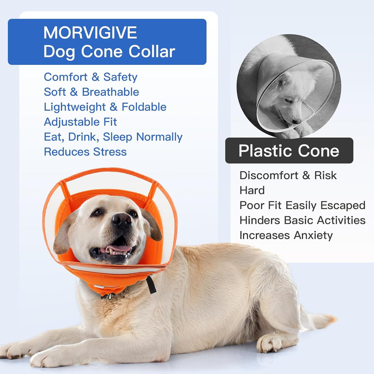 Soft Dog Cone Collar to Stop Licking - Adjustable for Small Dogs | Prevents Licking Wounds After Surgery & Skin Disease,Lightweight,Comfortable Elizabethan Recovery Cone (Orang,S)