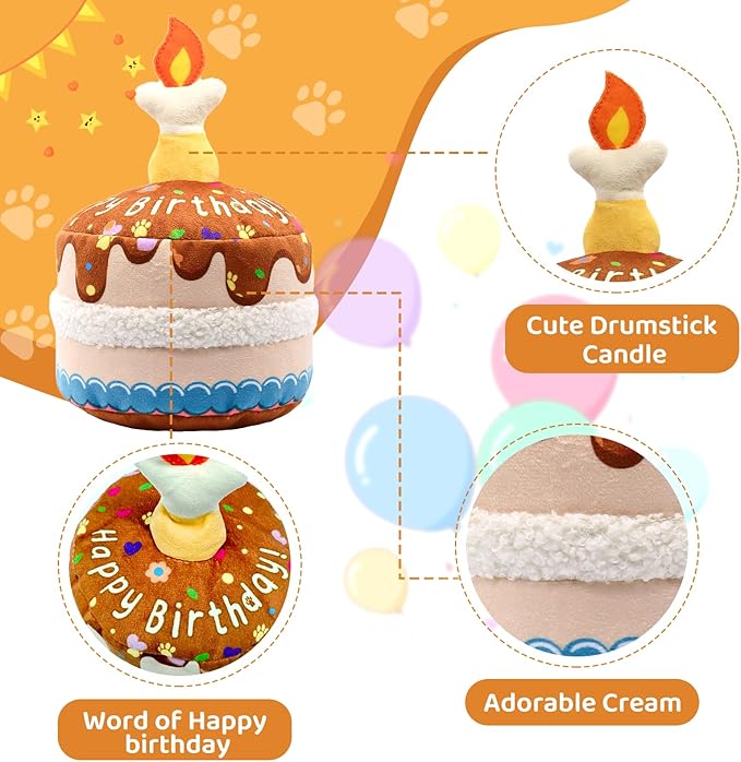 Dog Birthday Cake Toy, Interactive Crinkle Chew Toy - Image 4