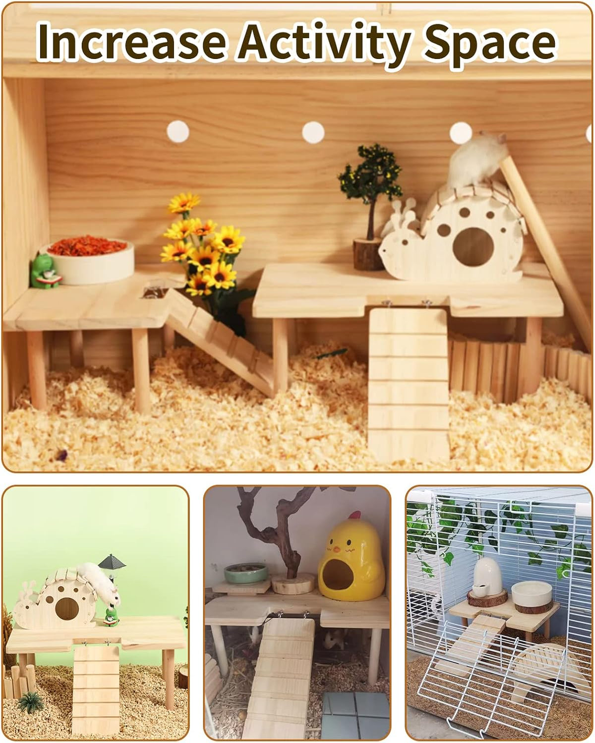 BNOSDM Hamster Platform with Ladder Large Wooden Gerbil Climb Table
