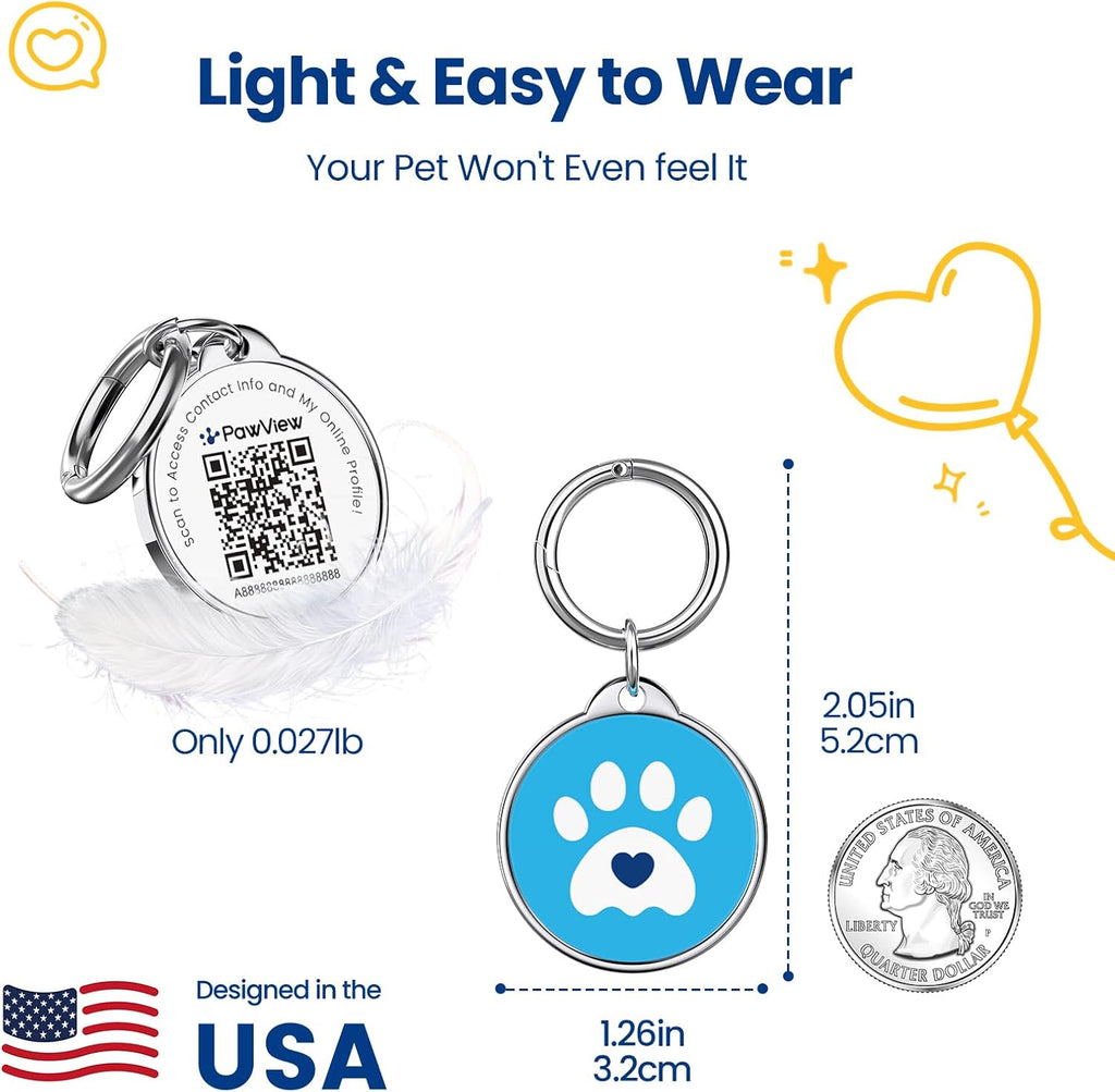 QR Code Pet ID Tag, Updatable Profile Dog Tag for Dogs & Cats