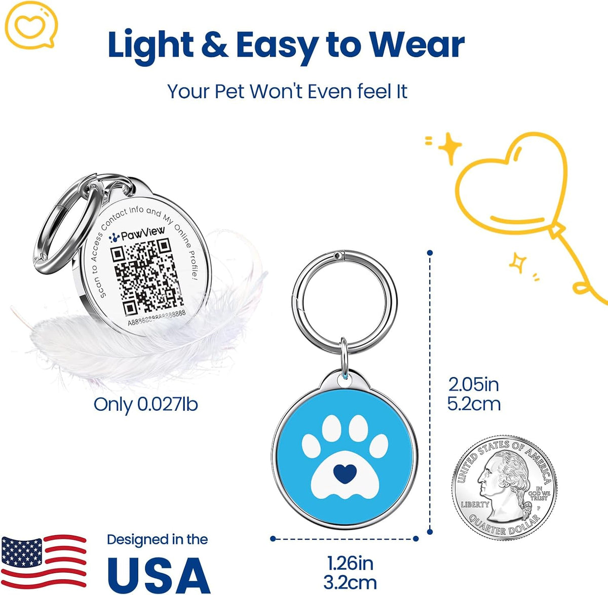 QR Code Pet ID Tag, Updatable Profile Dog Tag for Dogs & Cats