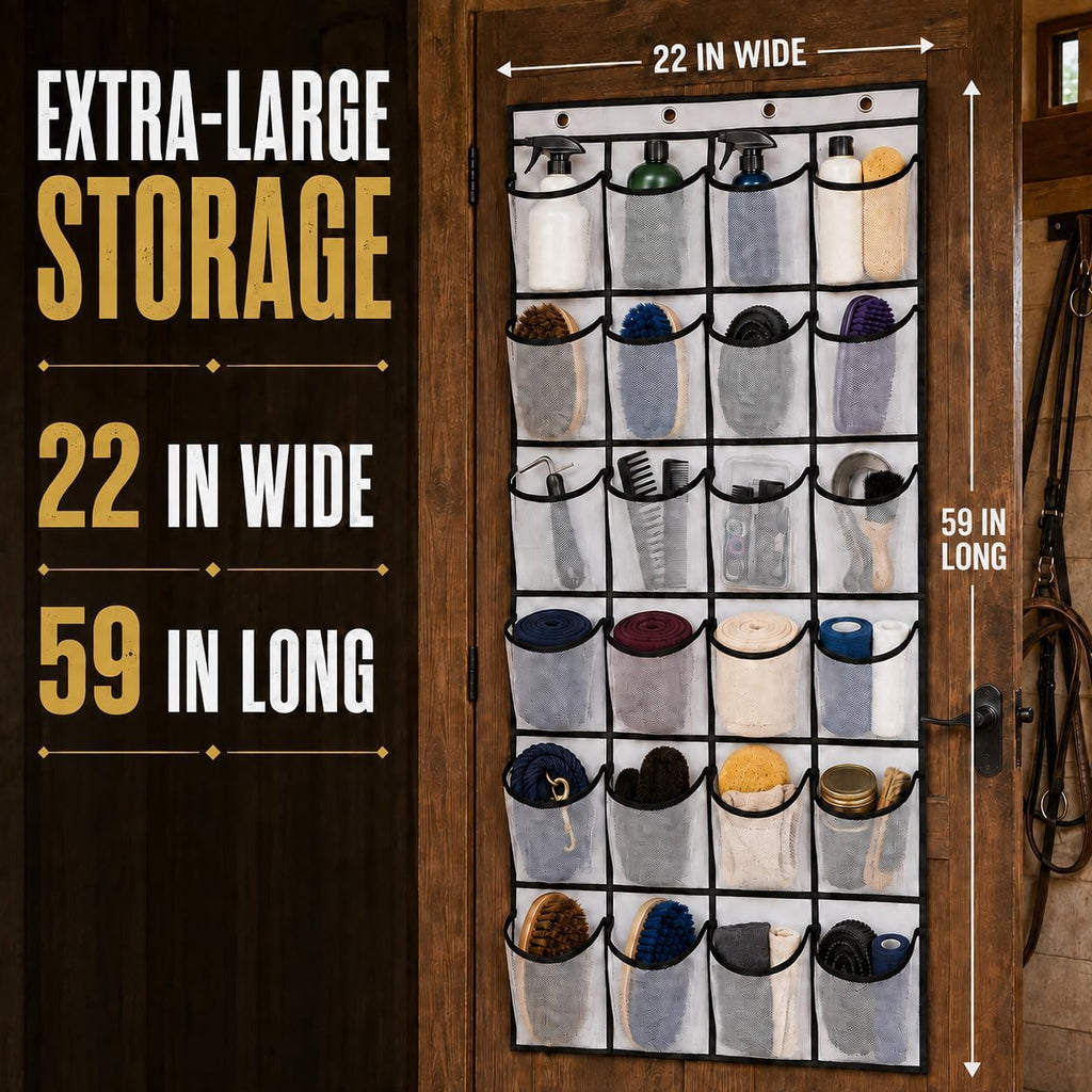 22" x 59" Extra-Large Horse Tack Organizer for Horse Tack Room Organization - Massive 24-Pocket Hanging Tack Bag, 3-in-1 Mounting, Horse Barn Accessories & Stable Storage