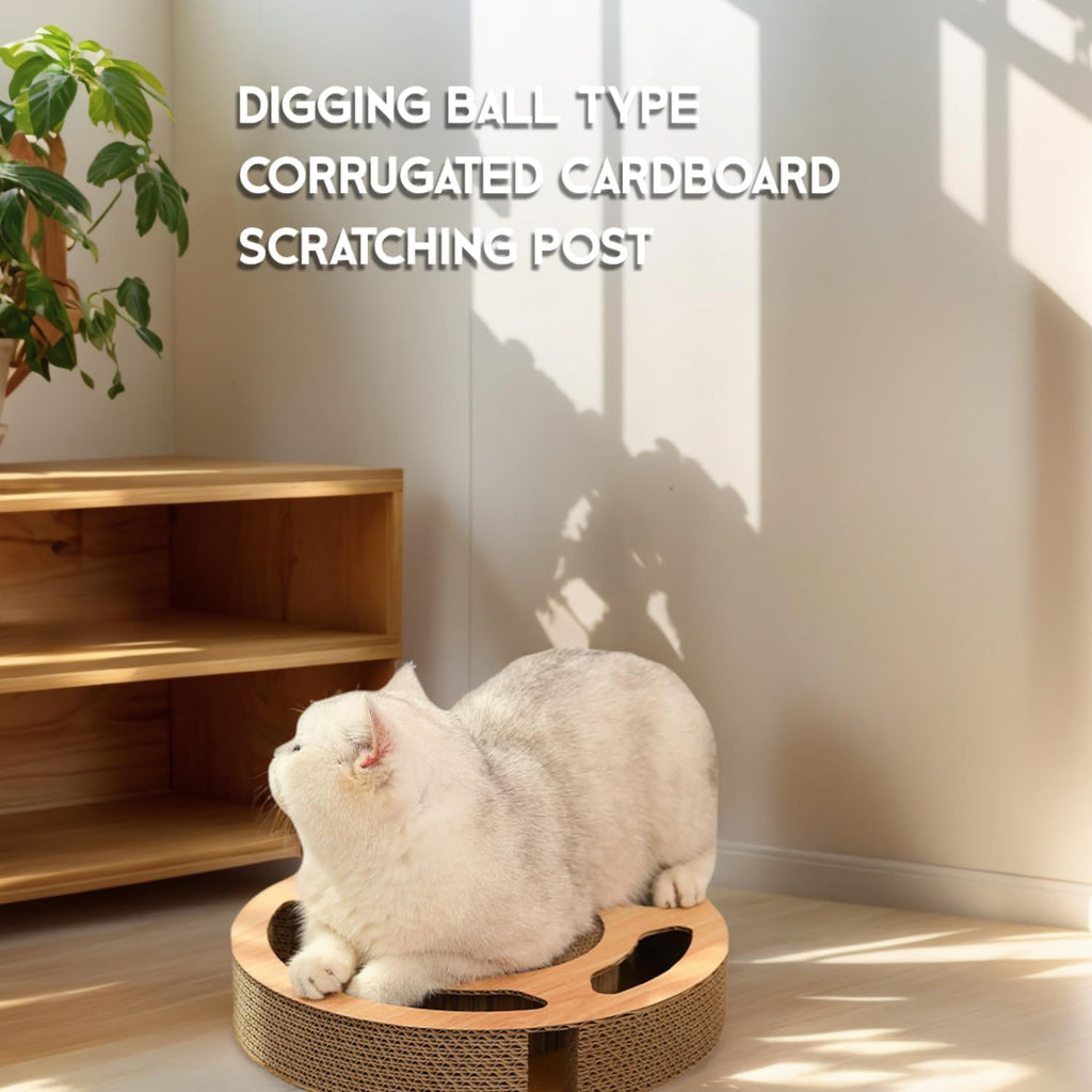 Circular Cat Scratch Board with Balls, Corrugated Cardboard Interactive Toy, 13 Inch Round Grinding Post with Ball Track, No-Shed Design