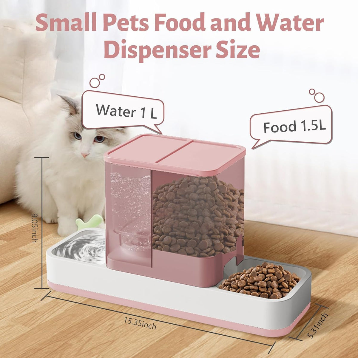 Yummy Sam Automatic Small Pet Feeder and Water Dispenser, Pink