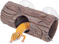 Reptile Hide, Resin Hollow Log Hideout with 2pcs Powerful Suction Cup, Reptile Tank Accessories Climbing Toys Terrarium Hideaway Caves Decor for Gecko, Lizard, Snakes, Hermit Crabs, Forgs