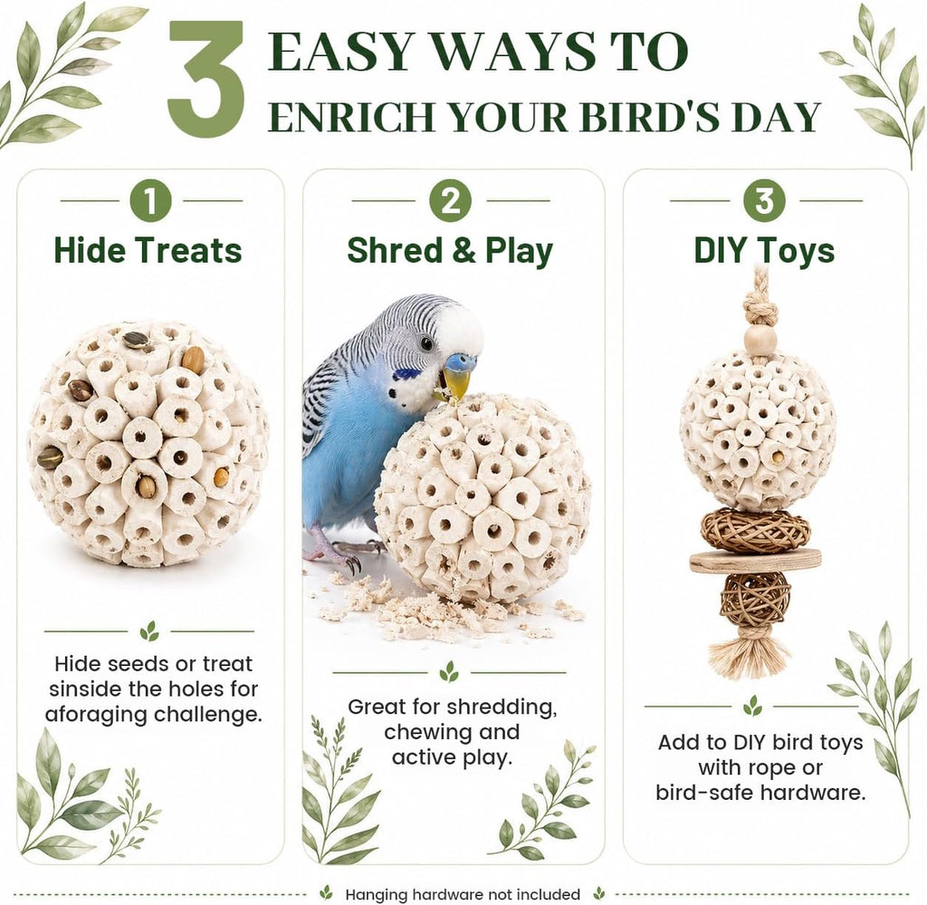 Bird Toys Sola Balls 2.36'' - 6PCS, Bird Foraging Toy, Soft Sola Atta Ball, Parrot Chew Shred Toy for Sharpening Claws and Beaks for Cockatiel, Parakeets, Conure, Love Birds, Budgie and Small Birds