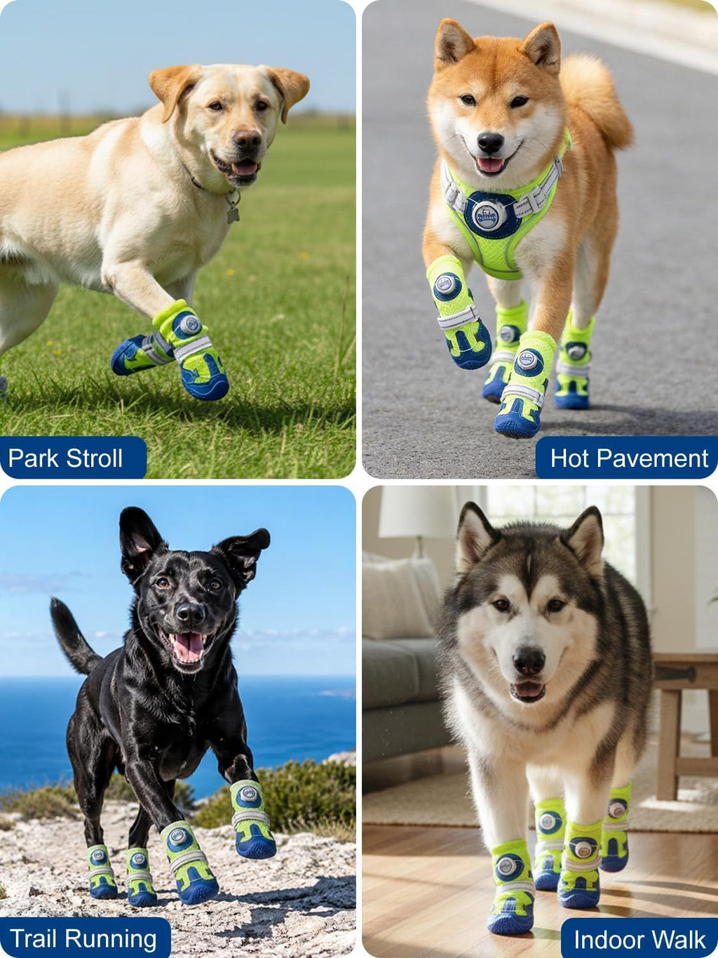 Huafly Dog Shoes Tension Knob-Twist-Lock Dog Boots&Paw Protectors Blue 4pcs